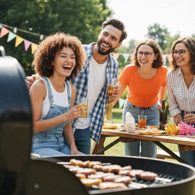 Family sitting together, looking at a digital calendar or tablet, planning events, with happy expressions