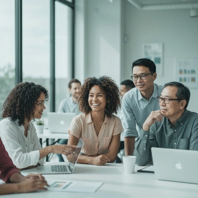 Diverse group of entrepreneurs collaborating in a modern co-working space in Southwest Florida, symbolizing networking and success